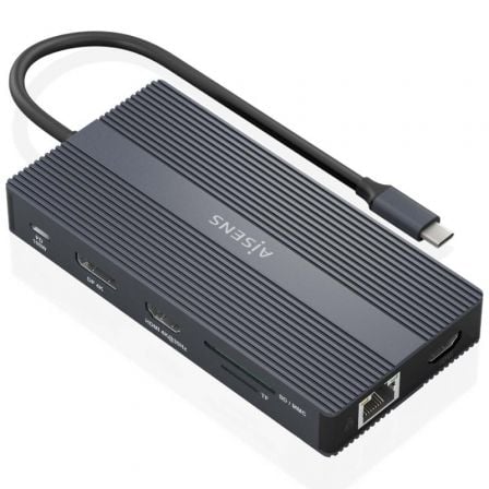 Docking USB Tipo - C Aisens ASUC - 12P017 - GR/ 2xHDMI/ 4xUSB/ 1xUSB Tipo - C/ 1xRJ45/ 1xDisplayPort/ 1xLector Tarjetas/ 1xUSB Tipo - C PD/ Gris - Tiensol