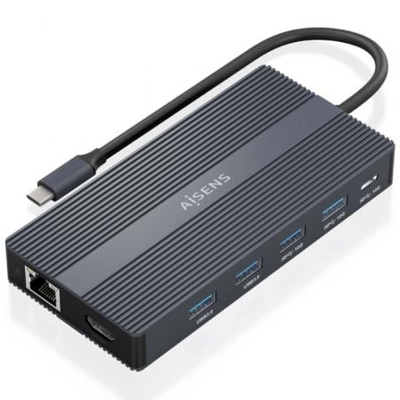 Docking USB Tipo - C Aisens ASUC - 12P017 - GR/ 2xHDMI/ 4xUSB/ 1xUSB Tipo - C/ 1xRJ45/ 1xDisplayPort/ 1xLector Tarjetas/ 1xUSB Tipo - C PD/ Gris - Tiensol