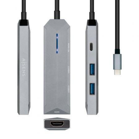 Docking USB Tipo - C Aisens ASUC - 4P002 - GR/ 1xHDMI/ 2xUSB/ 1xUSB Tipo - C PD/ Gris - Tiensol