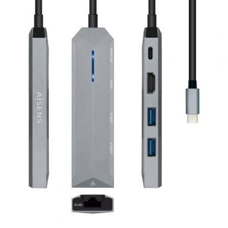 Docking USB Tipo - C Aisens ASUC - 5P003 - GR/ 1xHDMI/ 2xUSB/ 1xRJ45/ 1xUSB Tipo - C PD/ Gris - Tiensol