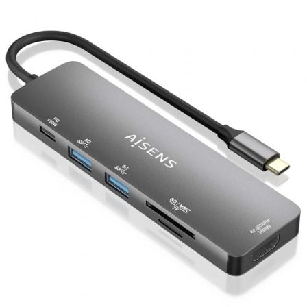 Docking USB Tipo - C Aisens ASUC - 6P016 - GR/ 1xHDMI/ 2xUSB/ 1xLector Tarjetas/ 1xUSB Tipo - C PD/ Gris - Tiensol