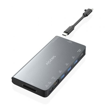 Docking USB Tipo - C Aisens ASUC - 8P015 - GR/ 1xHDMI/ 3xUSB/ 1xRJ45/ 1xLector Tarjetas / 1xUSB Tipo - C/ Gris - Tiensol