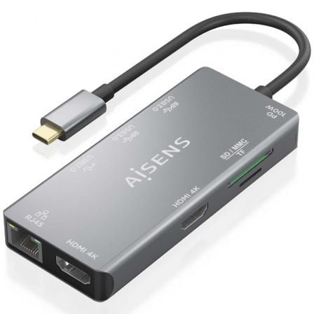 Docking USB Tipo - C Aisens ASUC - 9P018 - GR/ 2xHDMI/ 3xUSB/ 1xRJ45/ 1xLector Tarjetas/ 1xUSB Tipo - C PD/ Gris - Tiensol