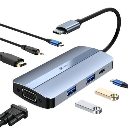 Docking USB Tipo - C Leotec LEDS04/ 2xUSB/ 1xUSB Tipo - C/ 1xUSB Tipo - C PD/ 1xHDMI/ 1xVGA/ 1xAudio/ Azul - Tiensol