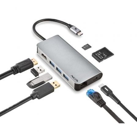 Docking USB Tipo - C NGS WonderDock8/ 3xUSB/ 1xUSB Tipo - C DP/ 1xHDMI/ 1xRJ45/ 1xLector Tarjetas SD - Tiensol