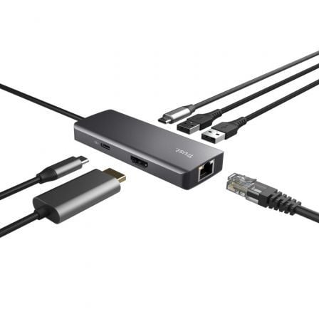 Docking USB Tipo - C Trust Dalyx/ 2xUSB/ 2xUSB Tipo - C/ 1xHDMI/ 1xRJ45/ Gris - Tiensol