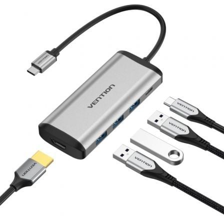 Docking USB Tipo - C Vention CNBHB/ 1xHDMI/ 3xUSB/ 1xUSB Tipo - C PD/ Gris - Tiensol