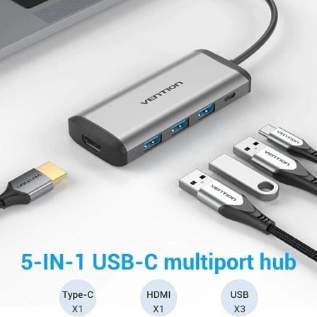 Docking USB Tipo - C Vention CNBHB/ 1xHDMI/ 3xUSB/ 1xUSB Tipo - C PD/ Gris - Tiensol