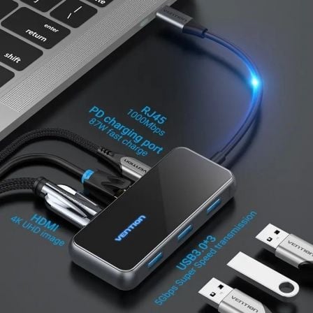 Docking USB Tipo - C Vention TFFHB/ 1xHDMI 4K/ 3xUSB/ 1xRJ45/ 1xUSB Tipo - C PD/ Gris - Tiensol