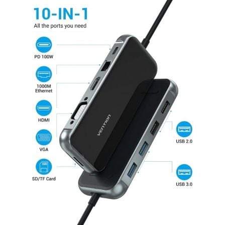 Docking USB Tipo - C Vention TFGHB/ 1xVGA/ 1xHDMI/ 4xUSB/ 1xUSB Tipo - C PD/ 1xRJ45/ 1xLector Tarjetas SD/ Gris - Tiensol