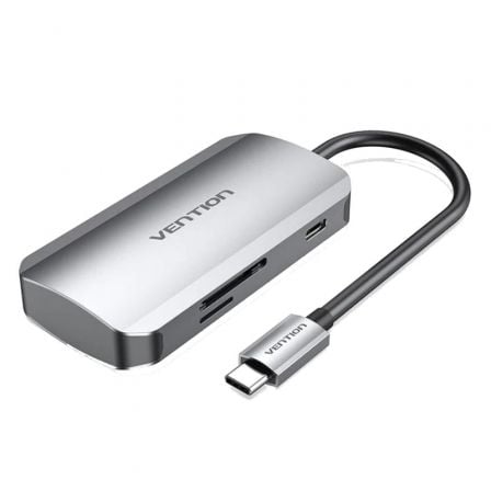 Docking USB Tipo - C Vention TNHHB/ 3xUSB/ 1xUSB Tipo - C PD/ 1xLector Tarjetas SD y MicroSD/ Gris - Tiensol