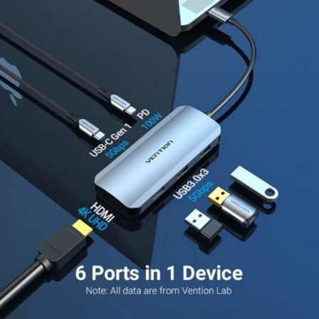 Docking USB Tipo - C Vention TOFHB/ 1xHDMI/ 3xUSB/ 1xUSB Tipo - C/ 1xUSB Tipo - C PD - Tiensol