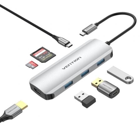 Docking USB Tipo - C Vention TOJHB/ 1xHDMI/ 3xUSB/ 1xUSB Tipo - C/ 1xLector tarjetas/ Gris - Tiensol