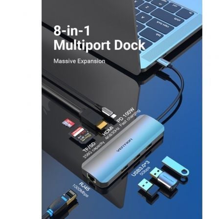 Docking USB Tipo - C Vention TOKHB/ 1xHDMI/ 3xUSB/ 1xUSB Tipo - C PD/ 1xRJ45/ 1xLector Tarjetas SD y MicroSD/ Gris - Tiensol