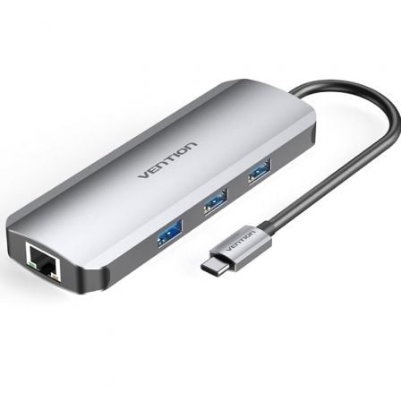 Docking USB Tipo - C Vention TOKHB/ 1xHDMI/ 3xUSB/ 1xUSB Tipo - C PD/ 1xRJ45/ 1xLector Tarjetas SD y MicroSD/ Gris - Tiensol