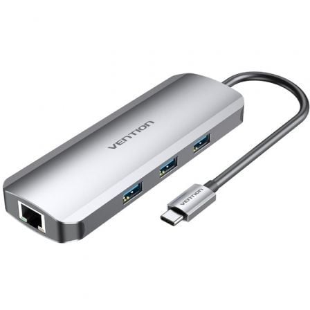 Docking USB Tipo - C Vention TOLHB/ 1xHDMI/ 3xUSB/ 1xUSB Tipo - C PD/ 1xRJ45/ 1xLector Tarjetas SD/ 1x MicroSD/ Jack 3.5/ Gris - Tiensol