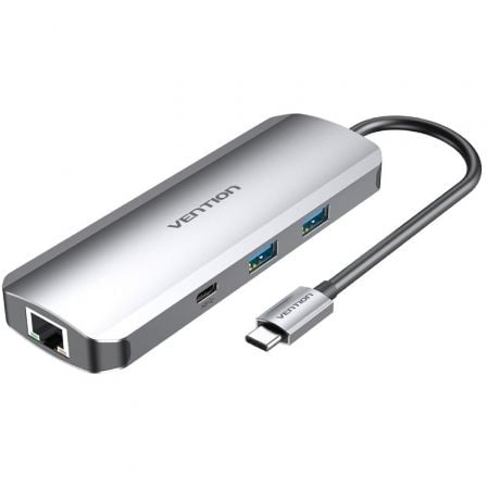 Docking USB Tipo - C Vention TOMHB/ 1xHDMI/ 2xUSB/ 1xUSB Tipo - C/ 1xUSB Tipo - C PD/ 1xRJ45/ 1xLector Tarjetas SD y MicroSD/ Jack 3.5/ Gris - Tiensol