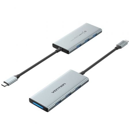 Docking USB Tipo - C Vention TOPHB/ 1xHDMI/ 3xUSB/ 1xLector Tarjetas SD y MicroSD/ Gris - Tiensol