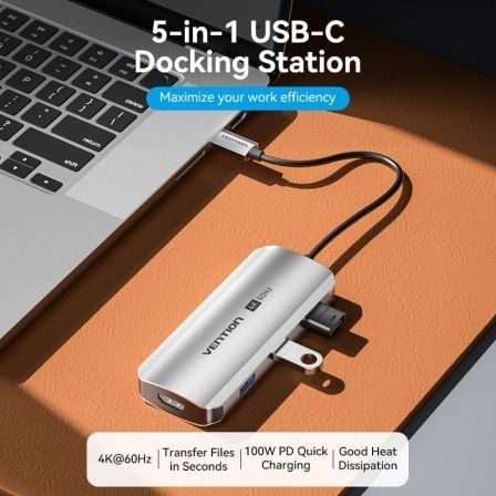 Docking USB Tipo - C Vention TQDHB/ 1xHDMI 4K/ 3xUSB/ 1xUSB Tipo - C PD/ Gris - Tiensol