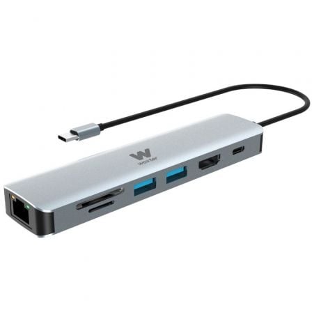 Docking USB Tipo - C Woxter PE26 - 181/ 1xHDMI/ 2xUSB/ 1xLector de Tarjetas/ 1xRJ45/ 1xMicroUSB/ Gris - Tiensol