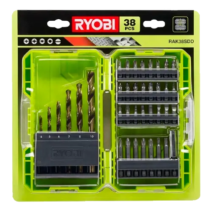 Estuche 38 Puntas Perforar y Atornillar Ryobi RAK38SDD | PH PZ TX HEX HSS - Accesorios de Herramientas