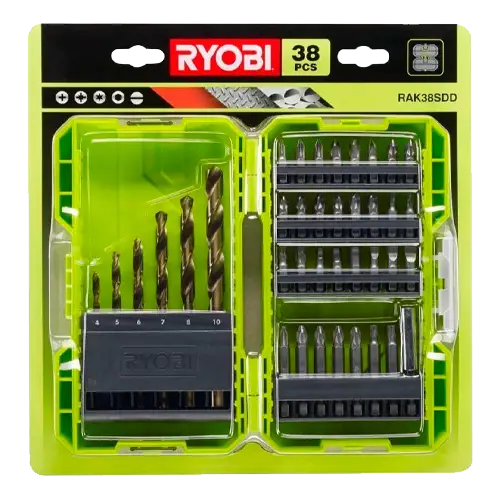Estuche 38 Puntas Perforar y Atornillar Ryobi RAK38SDD | PH PZ TX HEX HSS - Accesorios de Herramientas