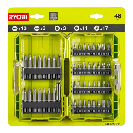 Estuche 48 Puntas Atornillar Ryobi RAK48SSD | PH PZ TX HEX SL | 25-50 mm - Accesorios de Herramientas