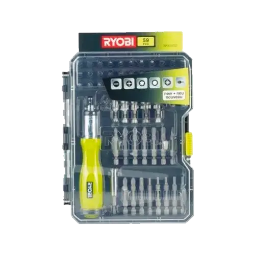 Estuche 59 Puntas Ryobi RAK59SD con Destornillador | PH PZ TX SL HEX - Accesorios de Herramientas