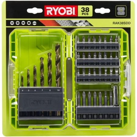 Estuche de 38 Puntas para Perforación y Atornillar Ryobi RAK38SDD - Tiensol