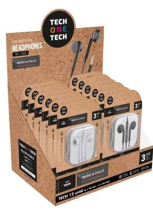 Expositor de Auriculares Tech One Tech EarTECH TEC1003 / con Micrófono/ Jack 3.5/ Incluye 6 Auriculares Blancos y 6 Auriculares Negros - Tiensol