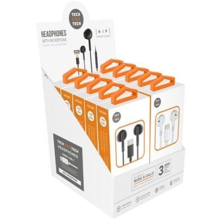 Expositor de Auriculares Tech One Tech EarTECH TEC1303/ con Micrófono/ USB Tipo - C/ Incluye 5 Auriculares Blancos y 5 Auriculares Negros - Tiensol