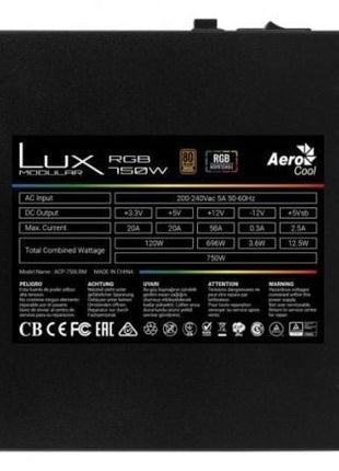 Fuente de Alimentación Aerocool LUX RGB 750M/ 750W/ Ventilador 12cm/ 80 Plus Bronze - Tiensol