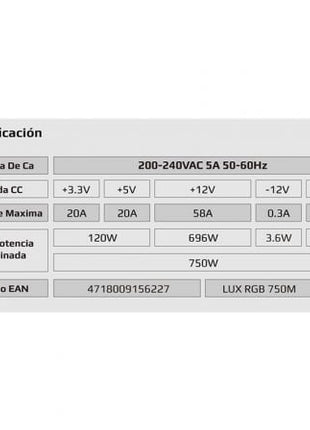 Fuente de Alimentación Aerocool LUX RGB 750M/ 750W/ Ventilador 12cm/ 80 Plus Bronze - Tiensol