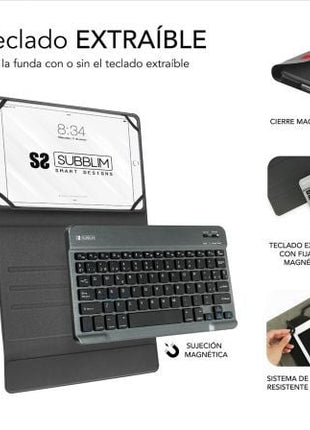 Funda con Teclado Subblim Keytab Pro Bluetooth para Tablets de 10.1' - 10.8'/ Gris - Tiensol