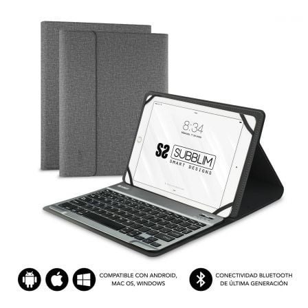 Funda con Teclado Subblim Keytab Pro Bluetooth para Tablets de 10.1' - 10.8'/ Gris - Tiensol