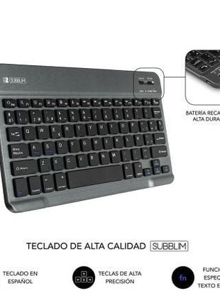 Funda con Teclado Subblim Keytab Pro Bluetooth para Tablets de 10.1' - 10.8'/ Gris - Tiensol