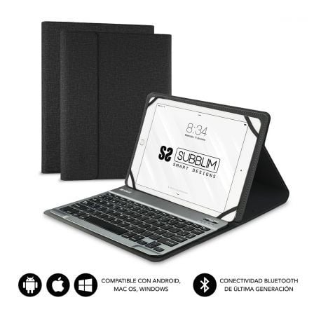 Funda con Teclado Subblim Keytab Pro Bluetooth para Tablets de 10.1' - 10.8'/ Negra - Tiensol