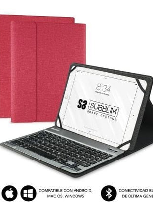 Funda con Teclado Subblim Keytab Pro Bluetooth para Tablets de 10.1' - 10.8'/ Roja - Tiensol