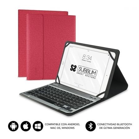 Funda con Teclado Subblim Keytab Pro Bluetooth para Tablets de 10.1' - 10.8'/ Roja - Tiensol