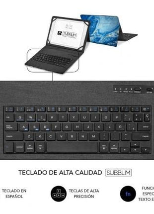 Funda con Teclado Subblim Keytab Pro Bluetooth para Tablets de 9' - 11'/ Marmol Azul - Tiensol