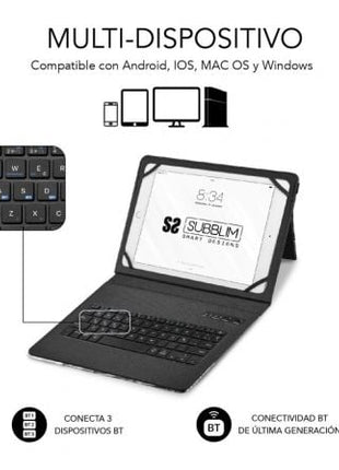 Funda con Teclado Subblim Keytab Pro Bluetooth para Tablets de 9' - 11'/ Marmol Azul - Tiensol