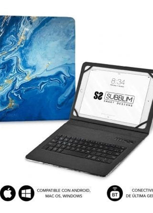 Funda con Teclado Subblim Keytab Pro Bluetooth para Tablets de 9' - 11'/ Marmol Azul - Tiensol