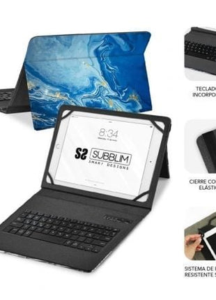 Funda con Teclado Subblim Keytab Pro Bluetooth para Tablets de 9' - 11'/ Marmol Azul - Tiensol