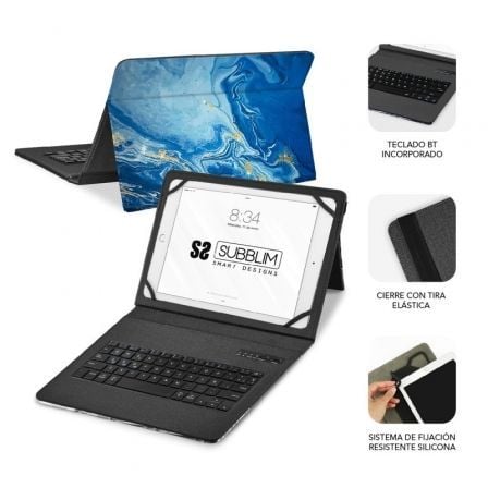 Funda con Teclado Subblim Keytab Pro Bluetooth para Tablets de 9' - 11'/ Marmol Azul - Tiensol