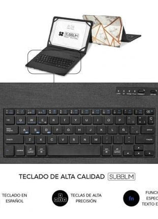 Funda con Teclado Subblim Keytab Pro Bluetooth para Tablets de 9' - 11'/ Marmol Blanco - Tiensol