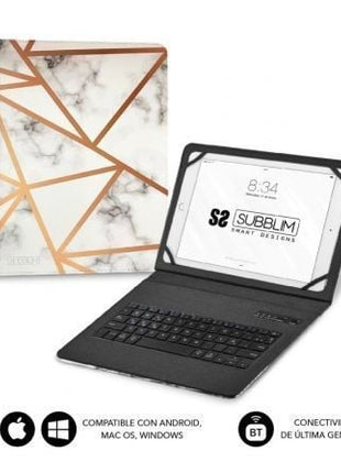 Funda con Teclado Subblim Keytab Pro Bluetooth para Tablets de 9' - 11'/ Marmol Blanco - Tiensol