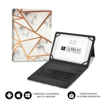 Funda con Teclado Subblim Keytab Pro Bluetooth para Tablets de 9' - 11'/ Marmol Blanco - Tiensol