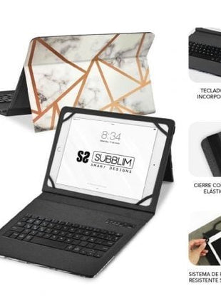 Funda con Teclado Subblim Keytab Pro Bluetooth para Tablets de 9' - 11'/ Marmol Blanco - Tiensol