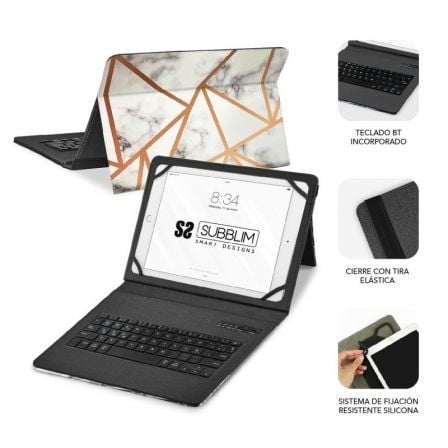 Funda con Teclado Subblim Keytab Pro Bluetooth para Tablets de 9' - 11'/ Marmol Blanco - Tiensol