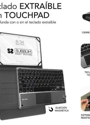 Funda con Teclado Subblim Keytab Pro Bluetooth Touchpad para Tablets de 10.1' - 10.8'/ Negra - Tiensol